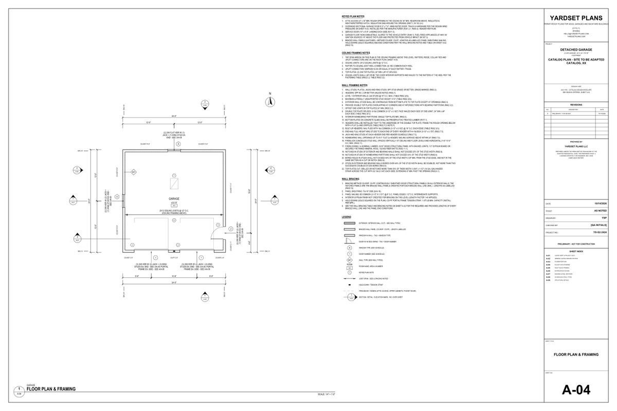 Sheet A-04 floor plan and framing